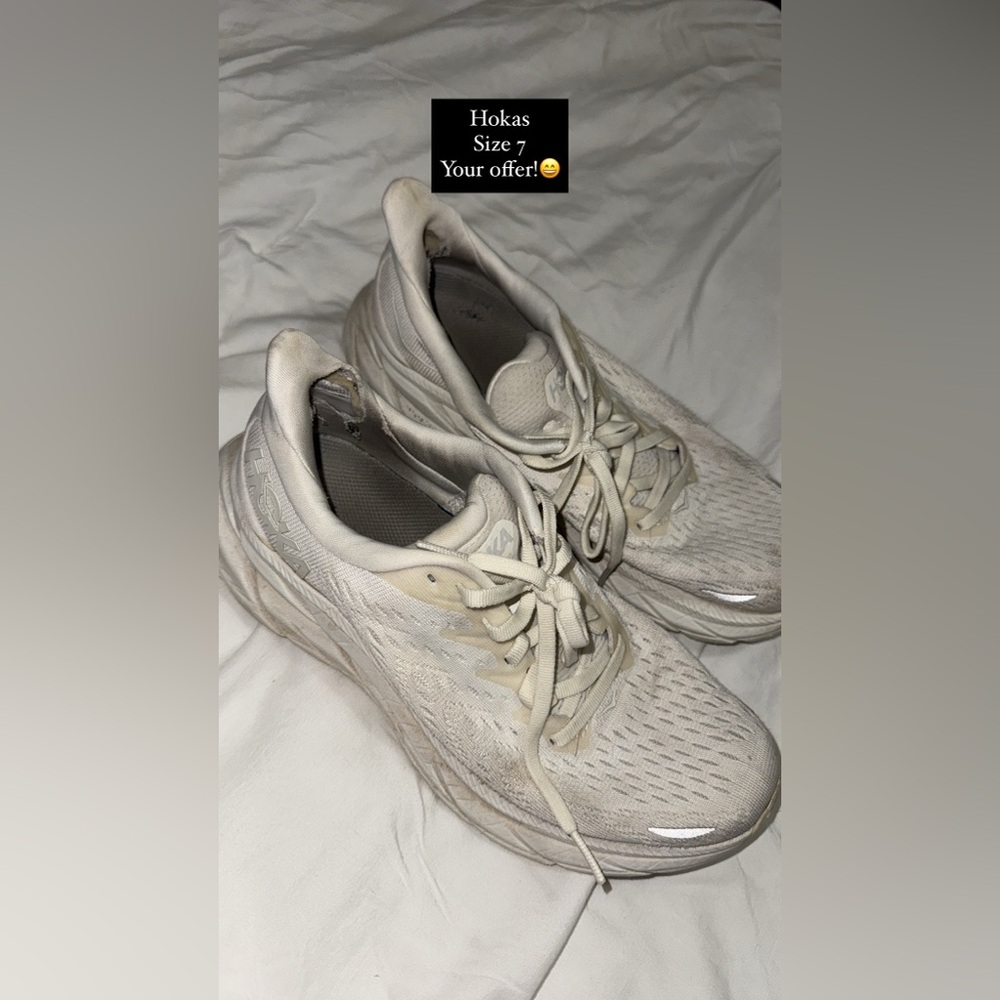 Hoka Cream Athletic Shoes with Streamlined Design